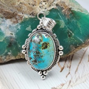 Kingman Turquoise 1.75" 925 Sterling Silver Pendant (REXT40-290)