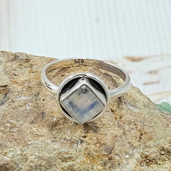 Dainty Rainbow Moonstone 925 Sterling Silver Ring (RS46-15)