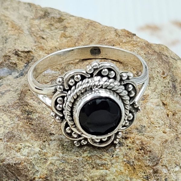 Dainty Black Onyx 925 Sterling Silver Ring (RS46-5)