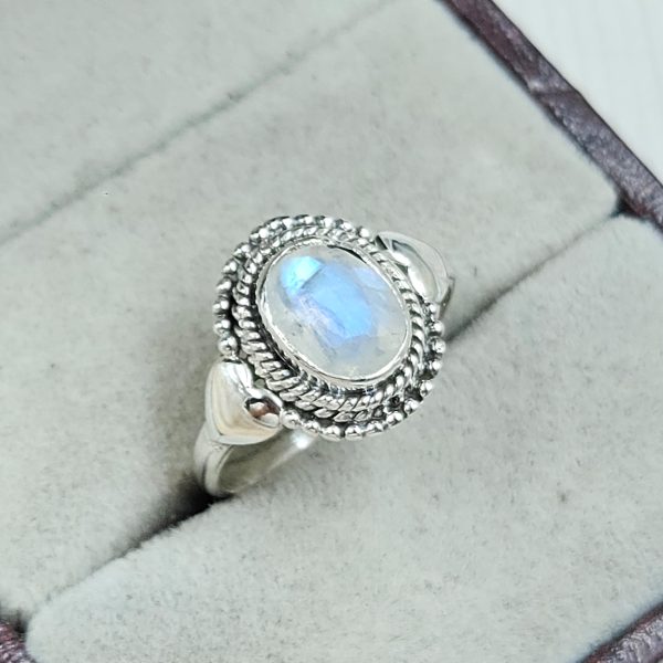 Dainty Rainbow Moonstone 925 Sterling Silver Ring (RS27-43)