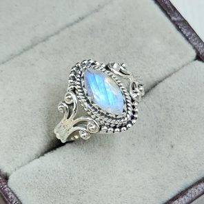 Dainty Rainbow Moonstone 925 Sterling Silver Ring (RS27-44)
