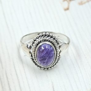 Dainty Charoite 925 Sterling Silver Ring (RS48-6)
