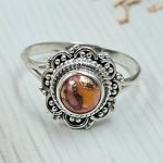 Dainty Pink Dahlia Turquoise 925 Sterling Silver Ring (RS46-1)