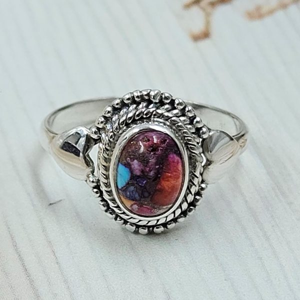 Dainty Pink Dahlia Turquoise 925 Sterling Silver Ring (RS46-2)