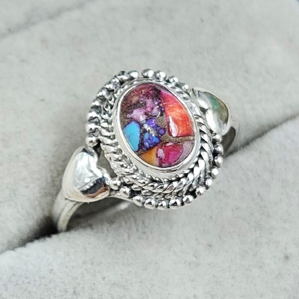 Dainty Pink Dahlia Turquoise 925 Sterling Silver Ring (RS46-2) - Image 2