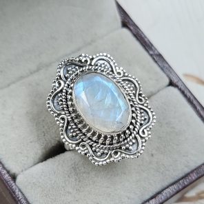 Rainbow Moonstone 925 Sterling Silver Ring (REXT27-325)