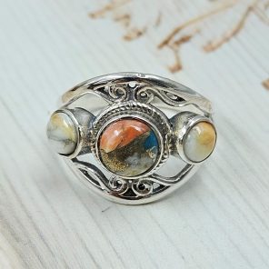 Spiny Oyster Turquoise 925 Sterling Silver Ring (REXT48-50)