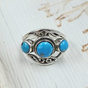 Kingman Turquoise 925 Sterling Silver Ring (REXT48-53)
