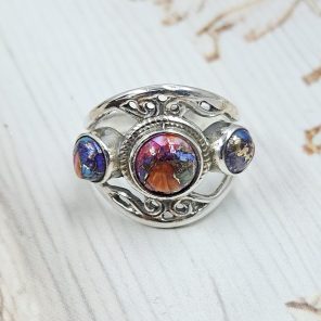 Pink Dahlia Turquoise 925 Sterling Silver Ring (REXT48-54)