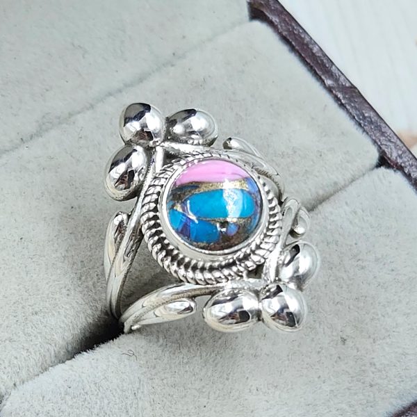 Pink Dahlia Turquoise 925 Sterling Silver Ring (REXT48-62) - Image 2