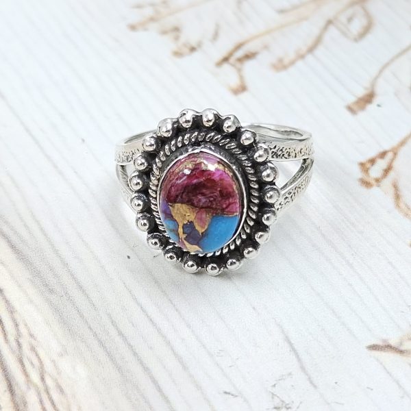 Pink Dahlia Turquoise 925 Sterling Silver Ring (REXT48-56)