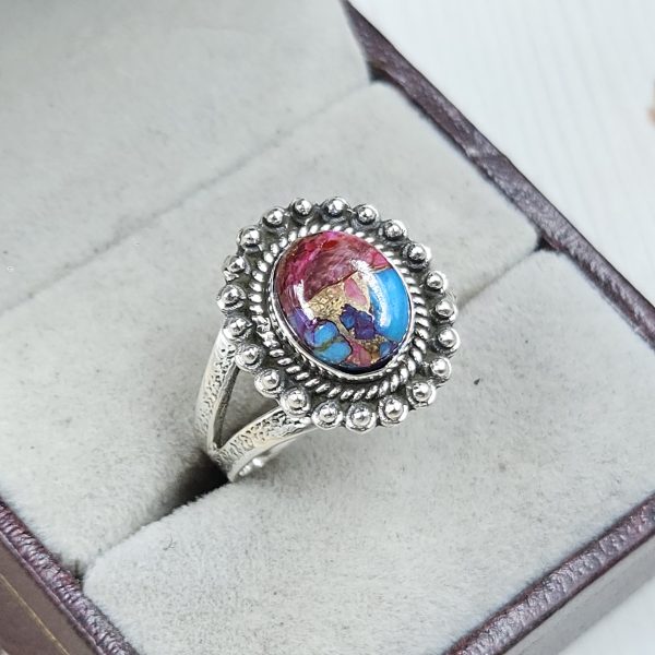 Pink Dahlia Turquoise 925 Sterling Silver Ring (REXT48-56) - Image 2