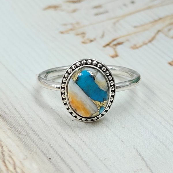 Dainty Spiny Oyster Turquoise 925 Sterling Silver Ring (RS73-11)