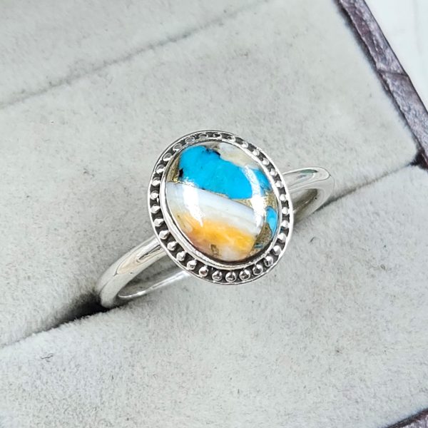 Dainty Spiny Oyster Turquoise 925 Sterling Silver Ring (RS73-11) - Image 2