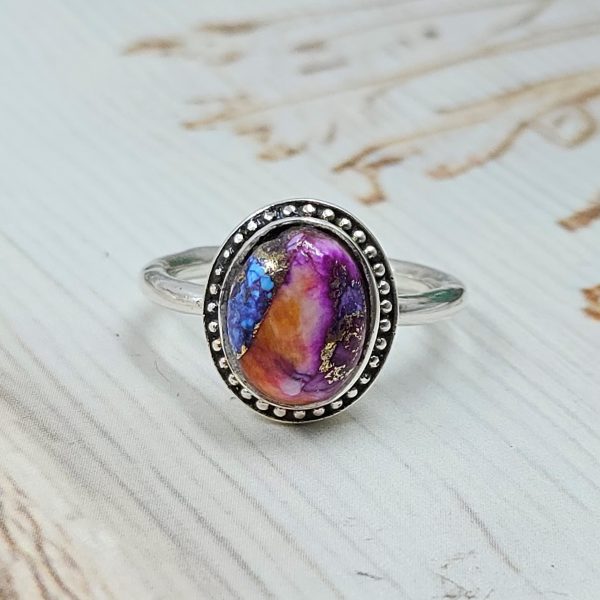 Dainty Pink Dahlia Turquoise 925 Sterling Silver Ring (RS73-14)