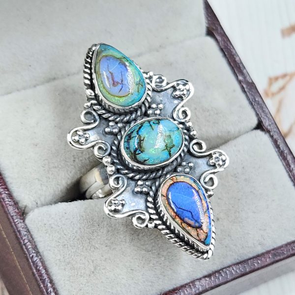 Spider Opal Adjustable 925 Sterling Silver Ring (REXT102-20) - Image 2