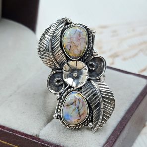 Spider Opal Adjustable 925 Sterling Silver Ring (REXT102-16)