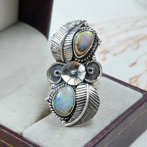 Spider Opal Adjustable 925 Sterling Silver Ring (REXT102-17)