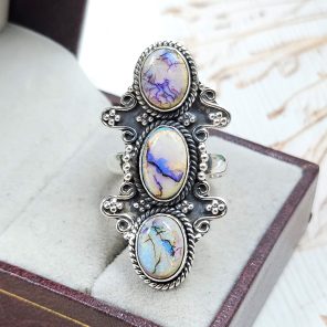 Spider Opal Adjustable 925 Sterling Silver Ring (REXT102-22)