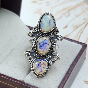 Spider Opal Adjustable 925 Sterling Silver Ring (REXT102-23)
