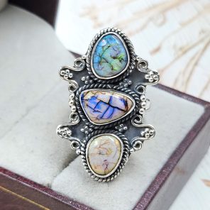 Spider Opal Adjustable 925 Sterling Silver Ring (REXT102-24)