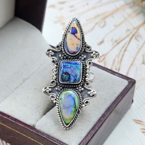Spider Opal Adjustable 925 Sterling Silver Ring (REXT102-25)