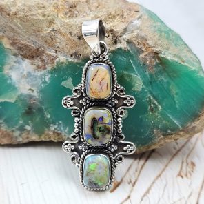 Spider Opal 1.6" 925 Sterling Silver Pendant (REXT102-26)
