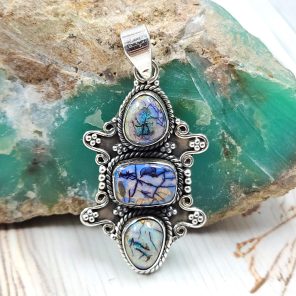 Spider Opal 1.6" 925 Sterling Silver Pendant (REXT102-27)