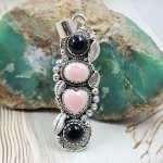 Black Onyx & Pink Queen Conch 2" 925 Sterling Silver Pendant (REXT102-11)