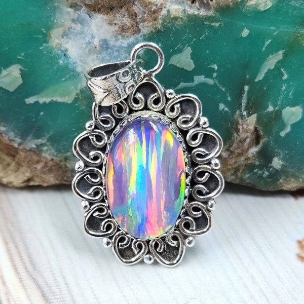 Aurora Opal 1.25" 925 Sterling Silver Pendant (REXT56-177)