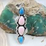 Arizona Turquoise & Pink Queen Conch 2" 925 Sterling Silver Pendant (REXT25-22)