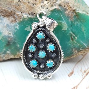 Kingman Turquoise 1.5" 925 Sterling Silver Pendant (RS114-331)