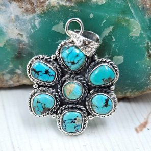 Kingman Turquoise 1.25" 925 Sterling Silver Pendant (RS114-332)