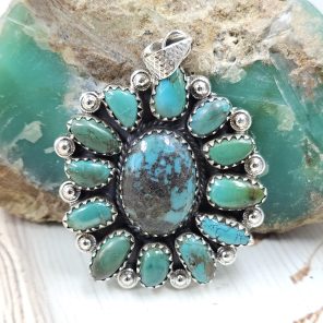 Tibetan Turquoise 1.75" 925 Sterling Silver Pendant (RS114-333)