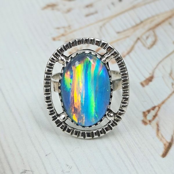 Aurora Opal 925 Sterling Silver Ring (REXT54-78)