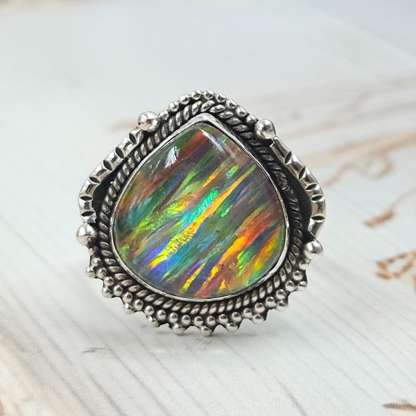 Aurora Opal 925 Sterling Silver Ring (REXT54-81)