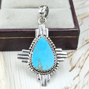 Kingman Turquoise 1.25" 925 Sterling Silver Pendant (REXT55-174)