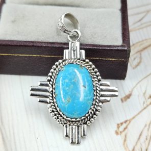 Kingman Turquoise 1.25" 925 Sterling Silver Pendant (REXT55-173)