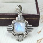 Rainbow Moonstone 1.25" 925 Sterling Silver Pendant (REXT55-180)