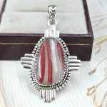 Red Botswana Lace Agate 1.25" 925 Sterling Silver Pendant (REXT55-183)