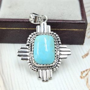 Kingman Turquoise 1.25" 925 Sterling Silver Pendant (REXT55-171)