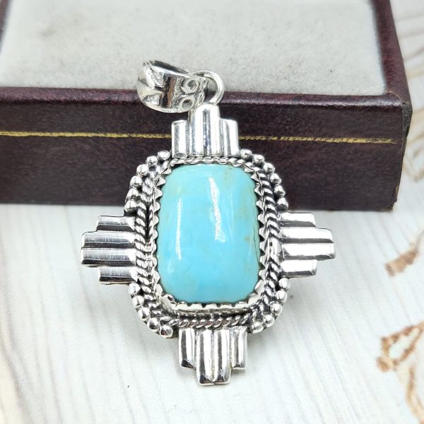 Kingman Turquoise 1.25" 925 Sterling Silver Pendant (REXT55-171)