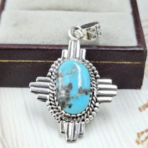 Kingman Turquoise 1.25" 925 Sterling Silver Pendant (REXT55-172)