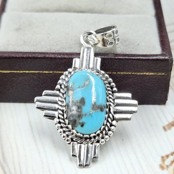 Kingman Turquoise 1.25" 925 Sterling Silver Pendant (REXT55-172)