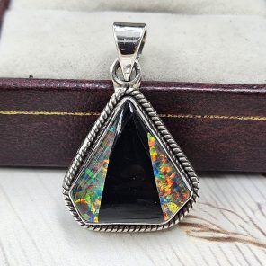 Black Onyx & Aurora Inlay 1" 925 Sterling Silver Pendant (REXT62-262)