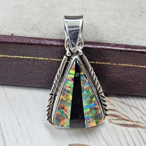 Black Onyx & Aurora Inlay 1" 925 Sterling Silver Pendant (REXT62-261)