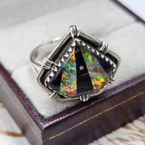 Black Onyx &  Aurora Inlay Size US 9 925 Sterling Silver Ring (REXT62-258)