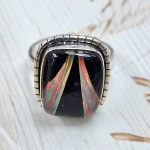 Black Onyx &  Aurora Inlay Size US 9 925 Sterling Silver Ring (REXT62-257)