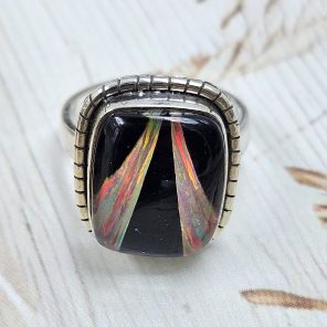 Black Onyx &  Aurora Inlay Size US 9 925 Sterling Silver Ring (REXT62-257)