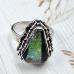Black Onyx &  Aurora Inlay Size US 7 925 Sterling Silver Ring (REXT62-259)